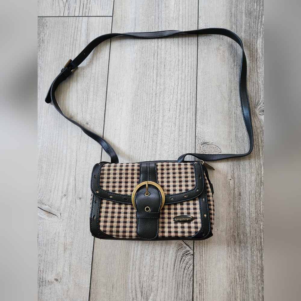 Longaberger Black and Tan Checkered Crossbody